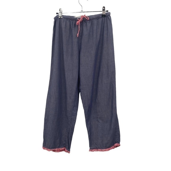 Tommy Hilfiger Blue Chambray Crop Pants w/ Red Gingham Trim Size S - Picture 2 of 6